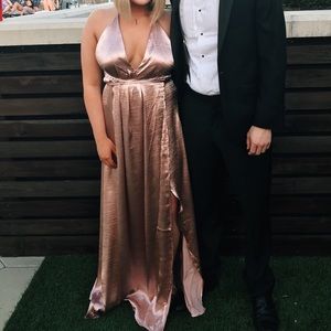 metallic pink formal dress